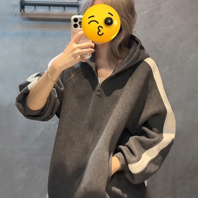 灰色重磅条纹开衫卫衣男女