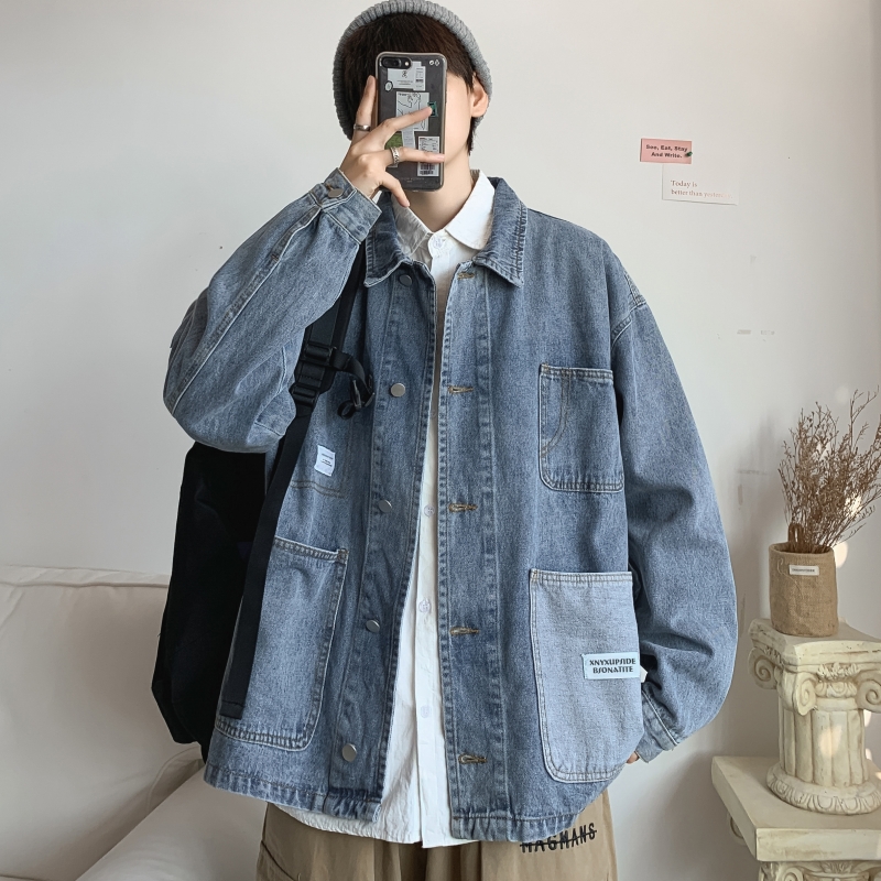拼接牛仔夹克男潮牌男水洗外套
