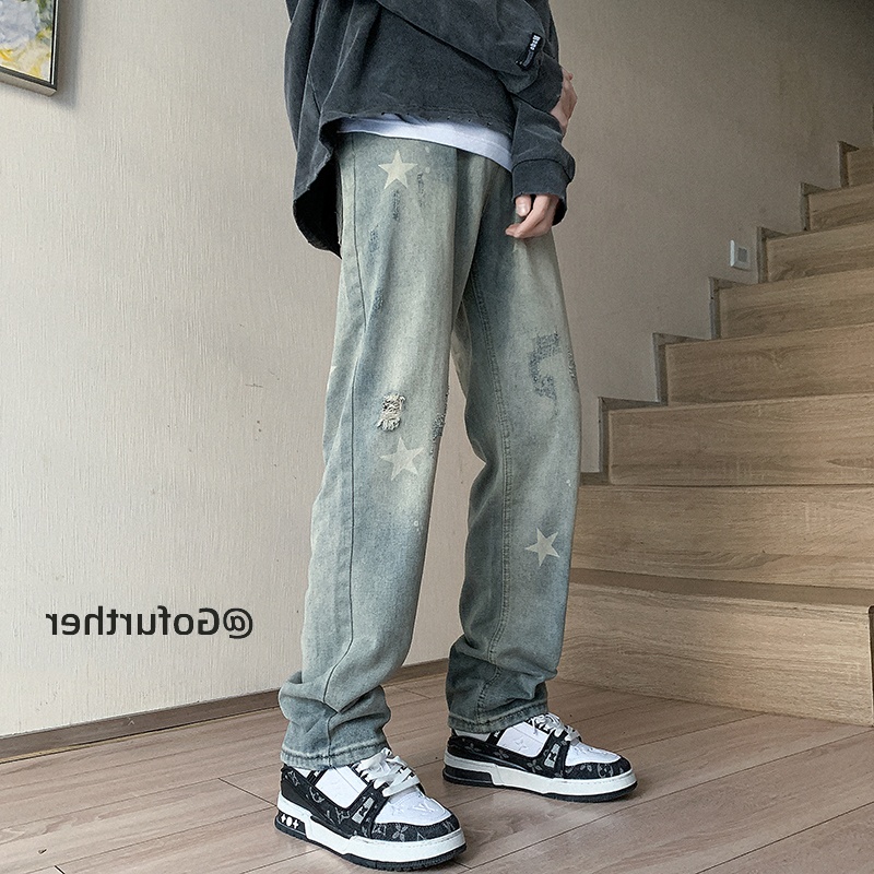 星星印花牛仔裤男款高街