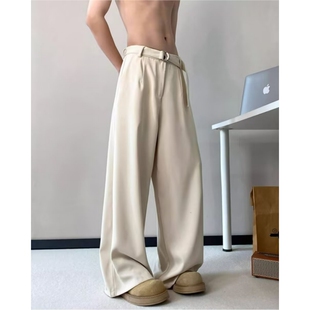 休闲西装 垂感阔腿拖地长裤 裤 腰带直筒宽松大码 高级感痞帅美式 男士
