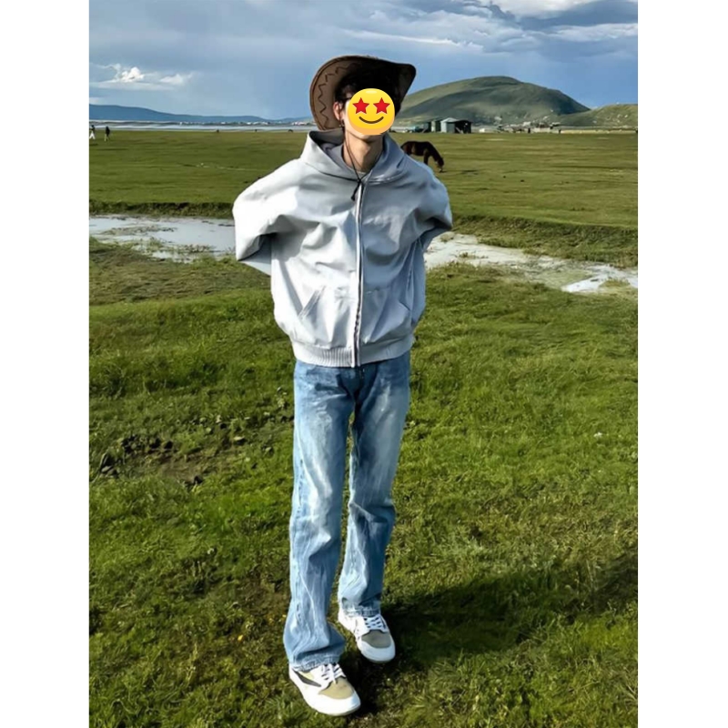 冰蓝闪电纹牛仔裤男款秋季