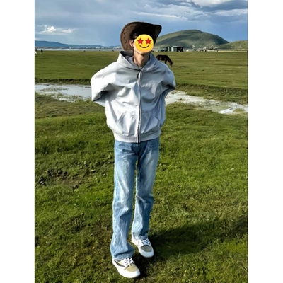 冰蓝闪电纹牛仔裤男款秋季