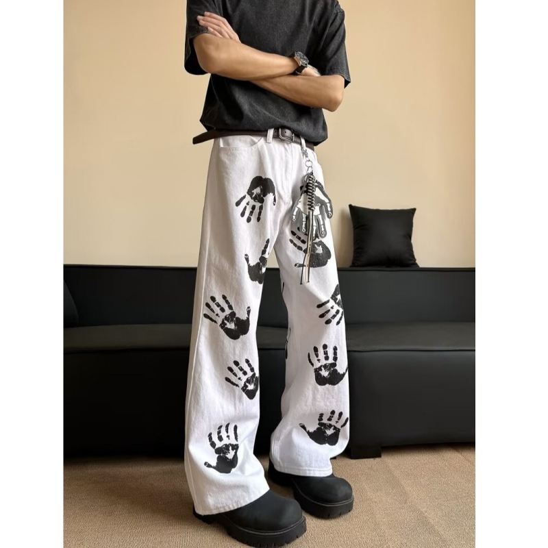 美式高街手掌印花牛仔裤男款