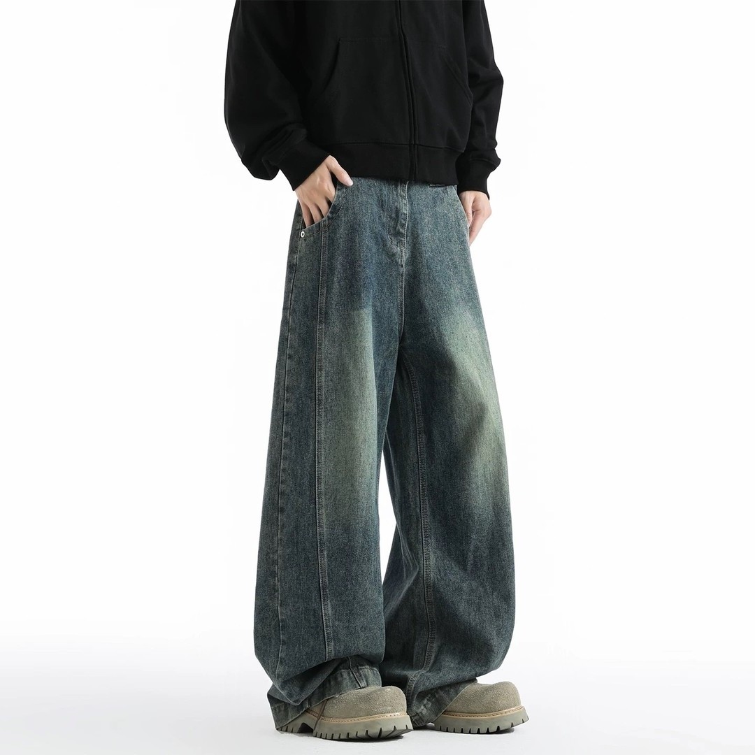 美式复古水洗做旧牛仔裤男女