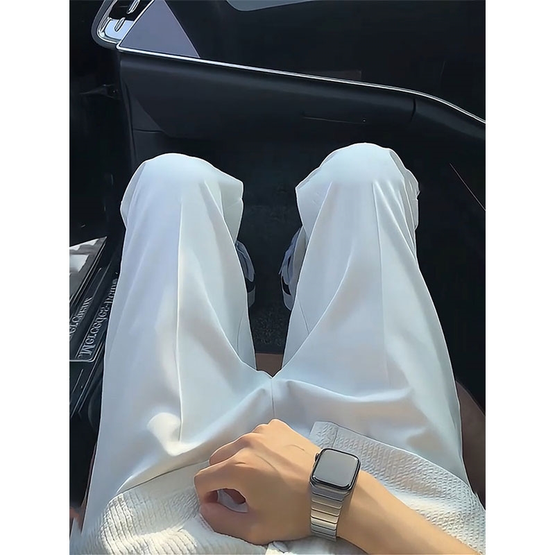 白色冰丝西装裤子男夏季薄款高级感垂坠感休闲裤宽松凉感显瘦长裤