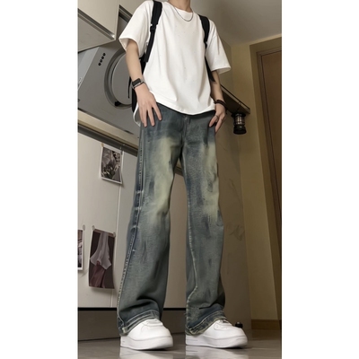 美式复古涂鸦牛仔裤男秋季