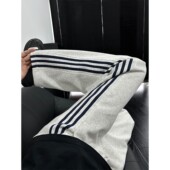 运动三条杠裤 子男春季 宽松直筒垂感卫裤 美式 高腰重磅条纹休闲长裤