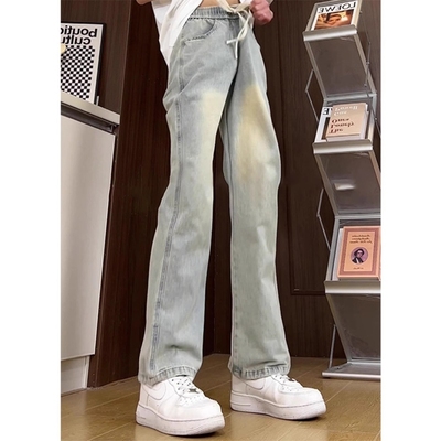 抽绳松紧腰微喇牛仔裤男秋冬