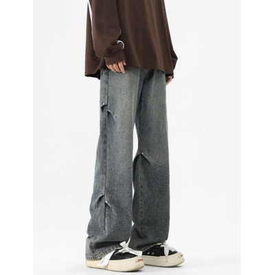 美式解构立体褶皱牛仔裤男款