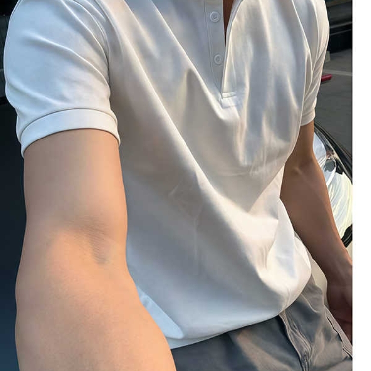 白色微领亨利衫短袖男款夏季