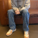 复古hiphop直筒裤 子高街潮ins设计感满印提花牛仔裤 vibe风裤 美式
