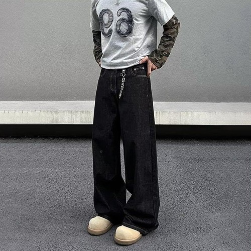 美式复古水洗黑色牛仔裤