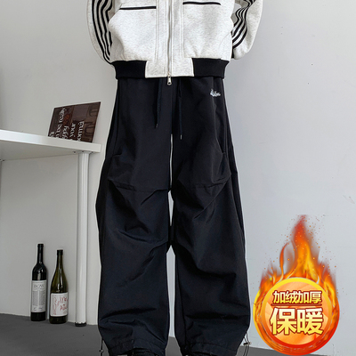 冬季加绒加厚防寒褶皱休闲裤