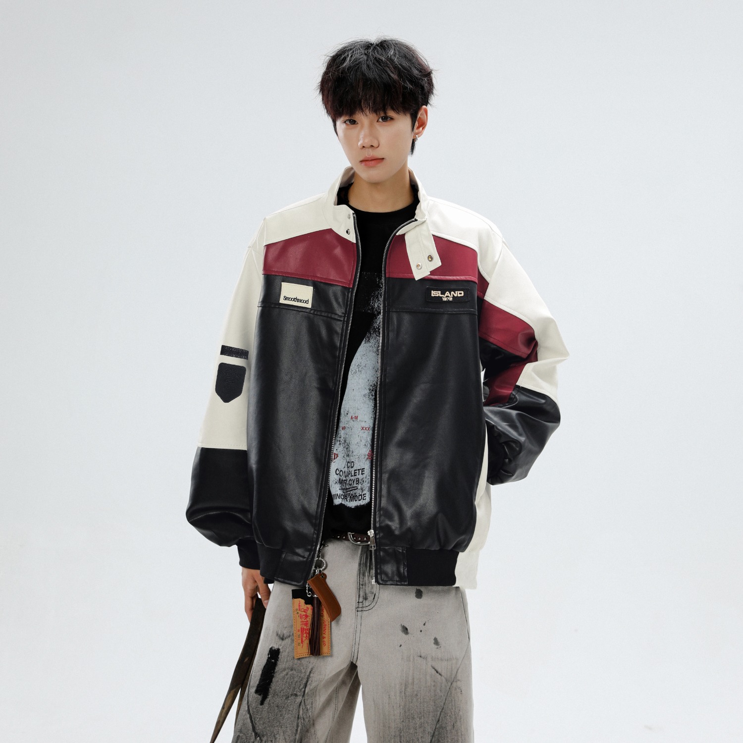 美式pu皮衣飞行员立领夹克男秋季