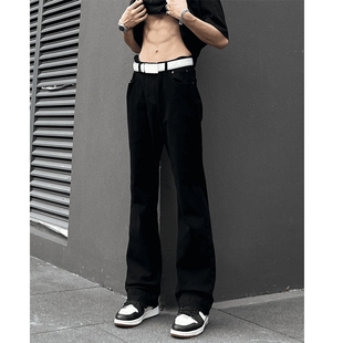 弯刀牛仔裤 微喇裤 男生高个子加长裤 vibe直筒修身 子美式 黑色皮带款