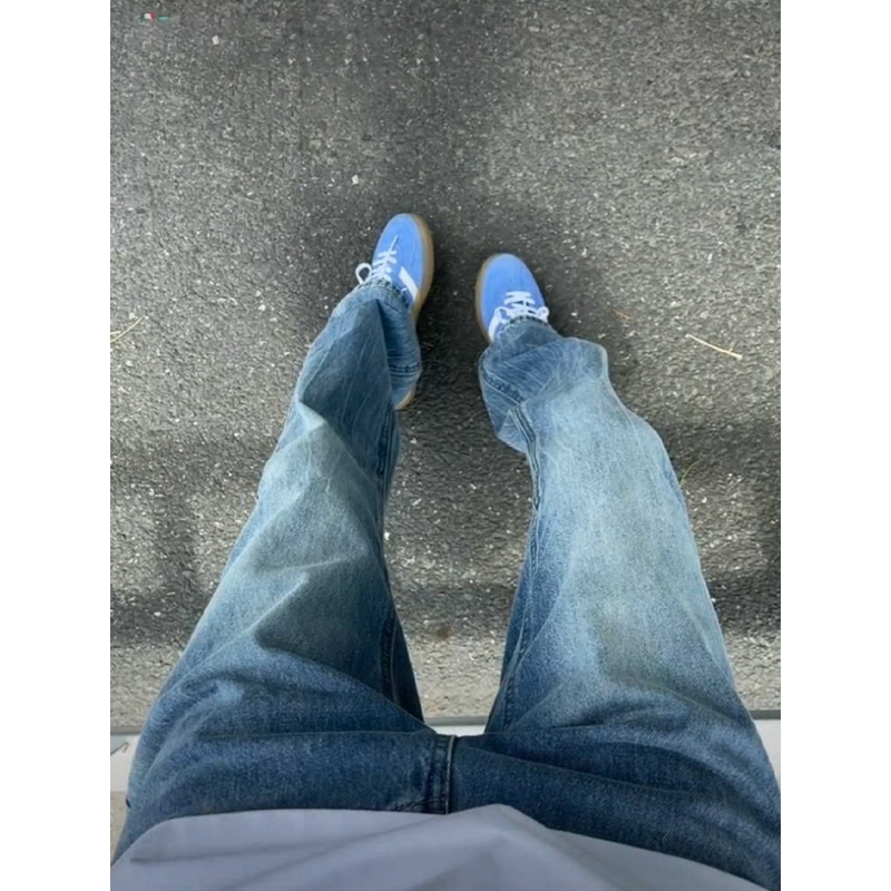 闪电纹牛仔裤男款秋冬修身直筒