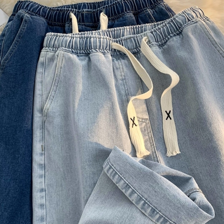美式复古浅蓝色牛仔裤男款