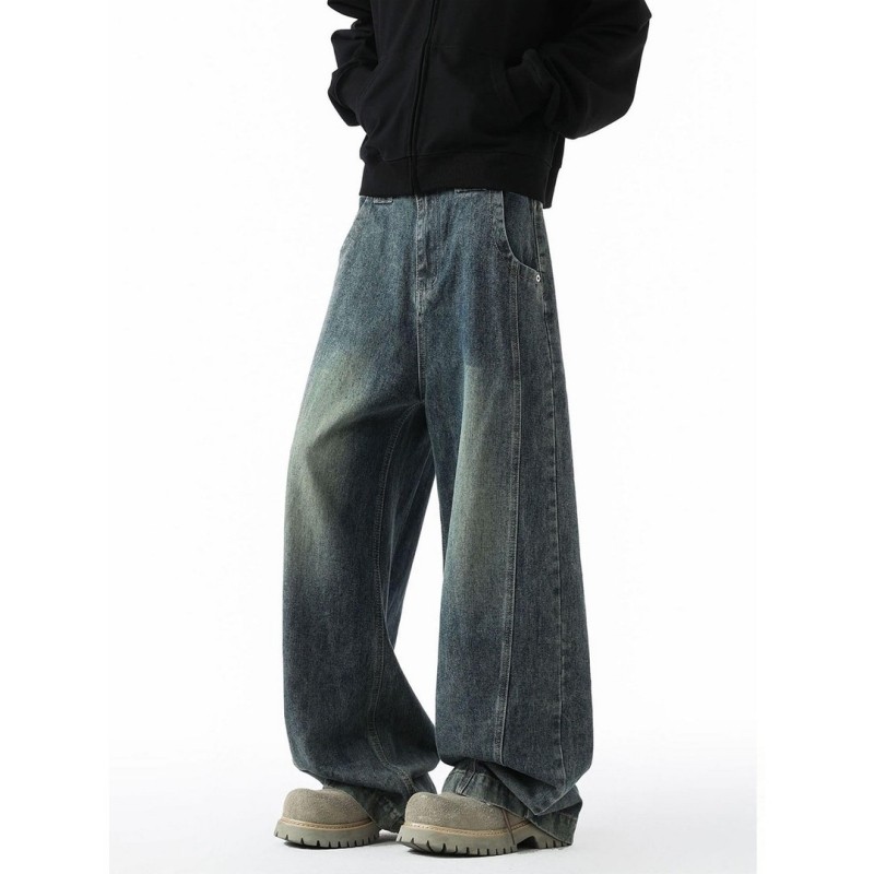 美式高街复古做旧水洗牛仔裤男街头潮牌宽松直筒垂坠感休闲阔腿裤,男装,卫裤,淘宝优惠券,粉丝福利购,淘宝优惠卷