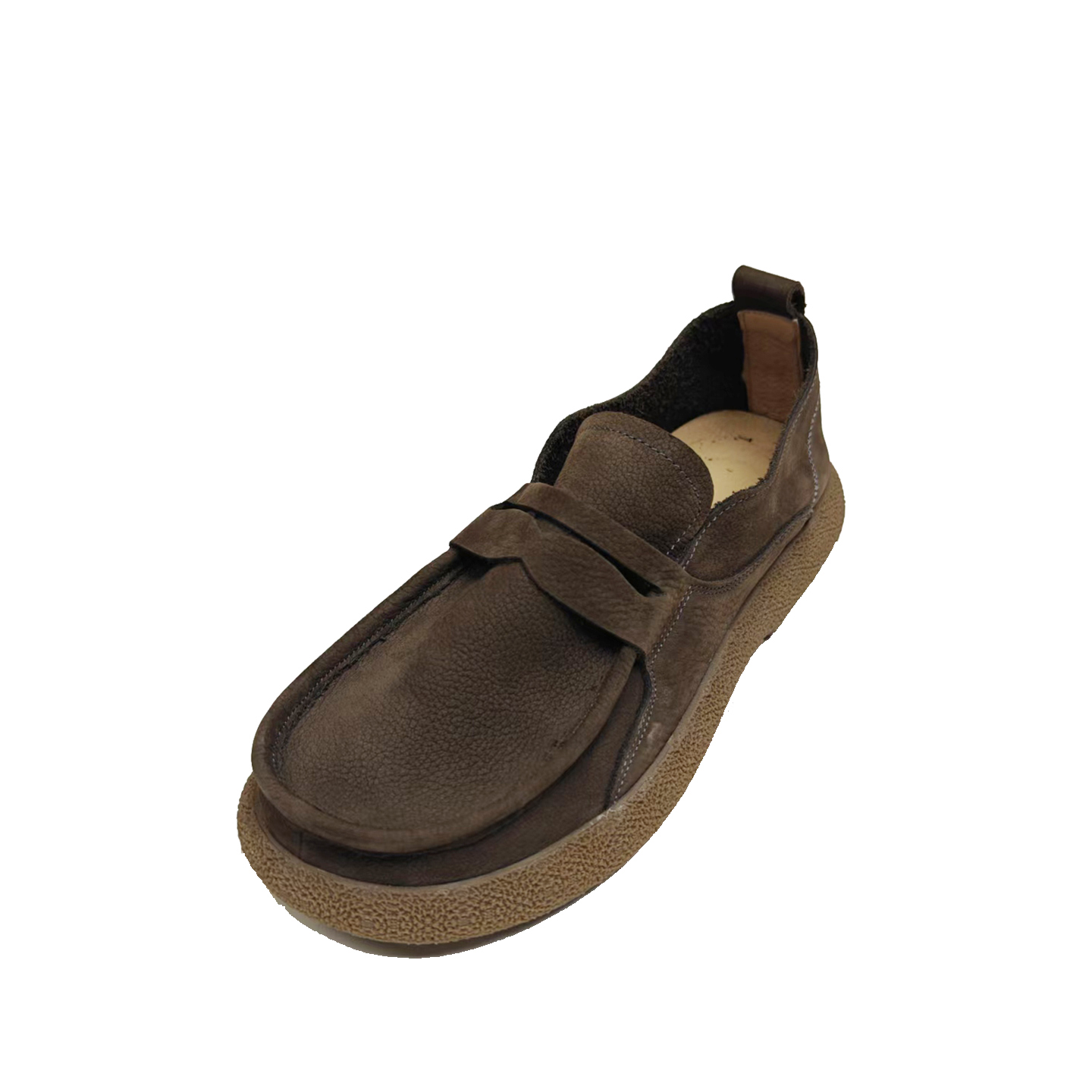 宽头手工鞋新款头层牛皮透气软面皮鞋一脚蹬软底低帮磨砂复古皮鞋