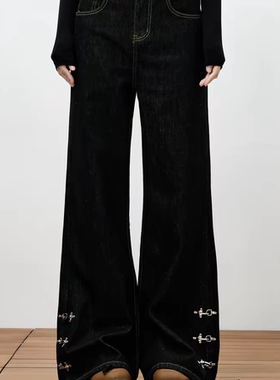 小众设计感飞机扣复古原牛牛仔裤子男女美式街头宽松显瘦微喇百搭