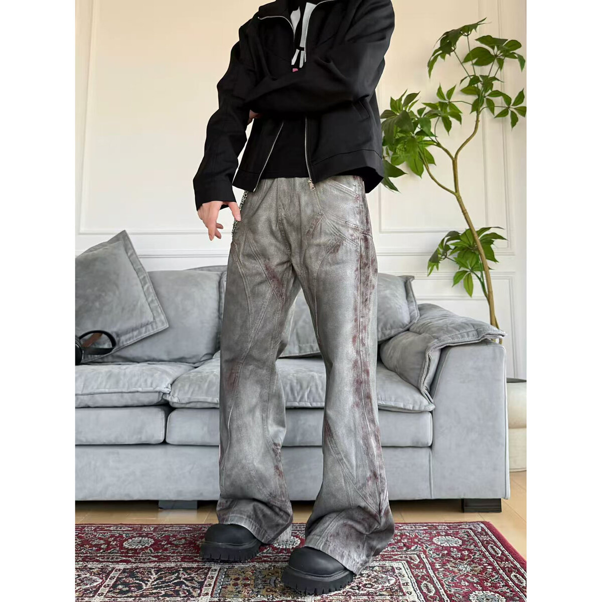 【血染脏灰牛】复古擦拭血染设计cleanfit美式阔腿直筒牛仔裤潮男