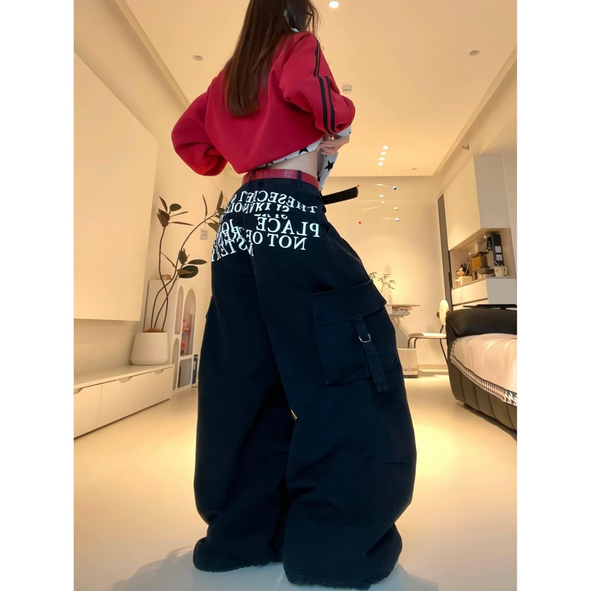 美式复古字母多口袋工装牛仔裤潮牌痞帅炸街裤子设计感阔腿弯刀裤,男装,牛仔裤,淘宝优惠券,粉丝福利购,淘宝优惠卷