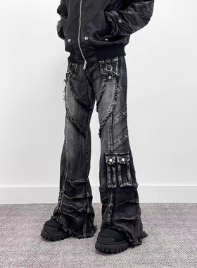 2025亚文化视觉系朋克重工微喇牛仔裤男设计感美式高街vibe长裤