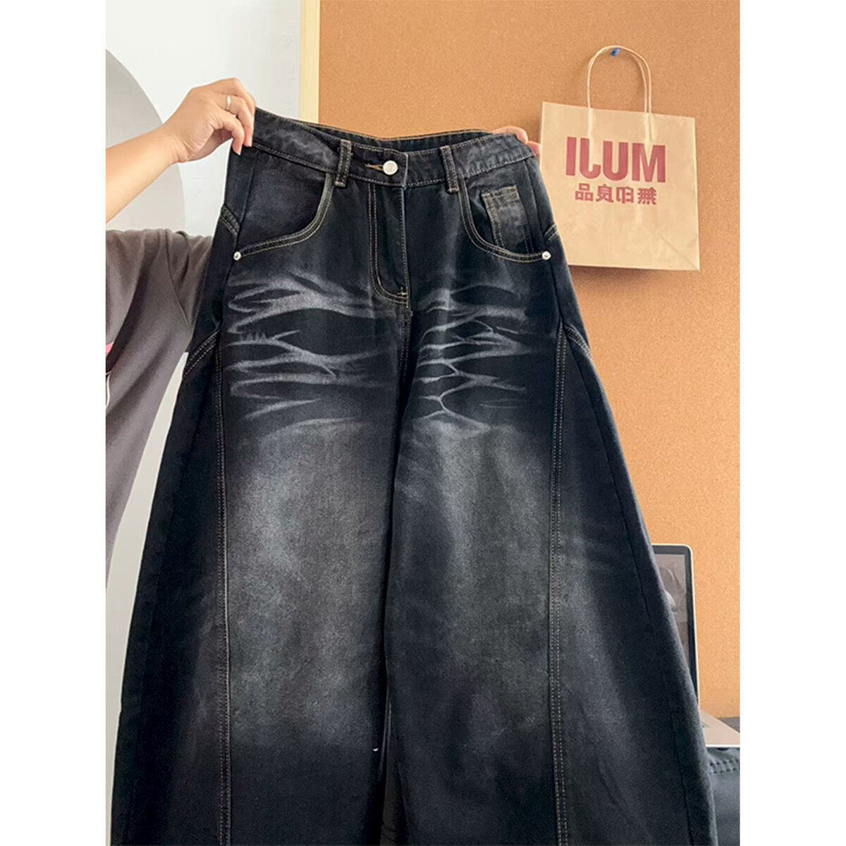 2025美式复古做旧水洗牛仔裤男宽松休闲潮牌高街猫须纹弯刀阔腿裤,男装,牛仔裤,淘宝优惠券,粉丝福利购,淘宝优惠卷