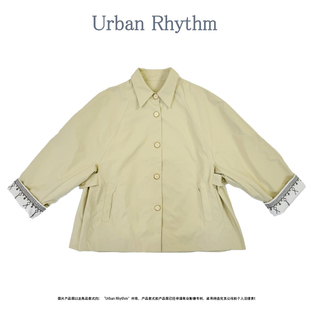 口刺绣百搭 中长外套女袖 UrbanRhythm26春季 宽松翻领风衣插肩袖