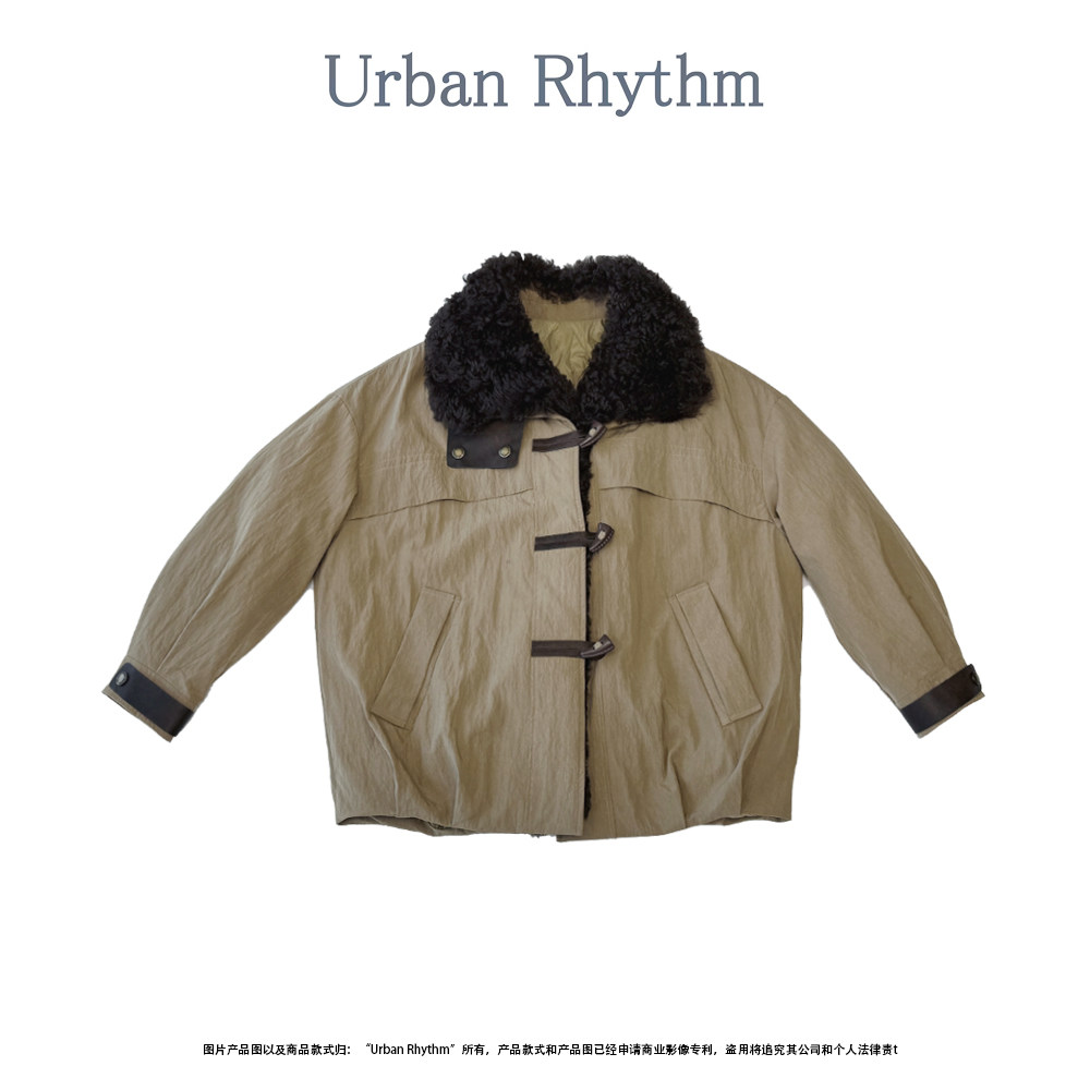 Urban rhythm低调老钱25秋冬新款90白鹅绒羽绒服女短款羊毛毛领