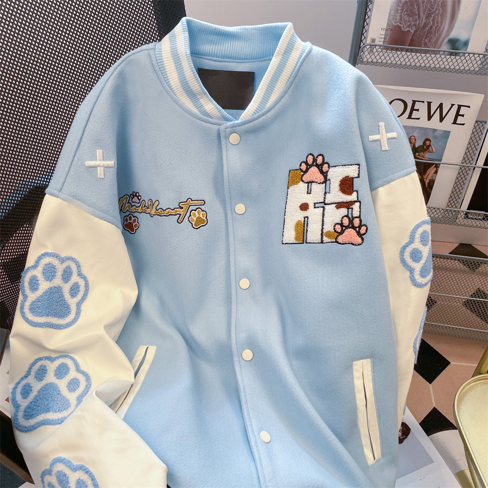 日本offcat韩系学院风可爱猫爪刺绣外套女秋冬独特设计感小众夹克
