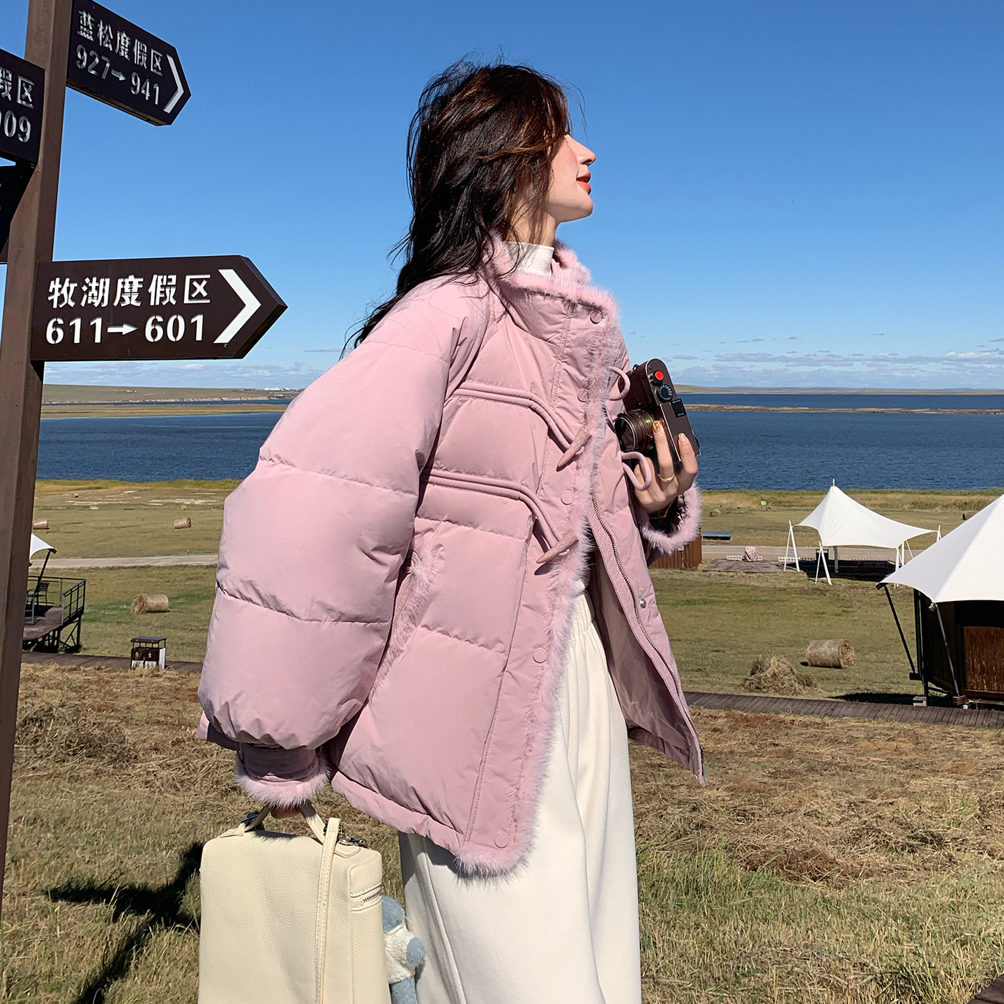 日本offcat新中式紫罗兰羽绒服女2025冬季新款巨好看韩版宽松小个