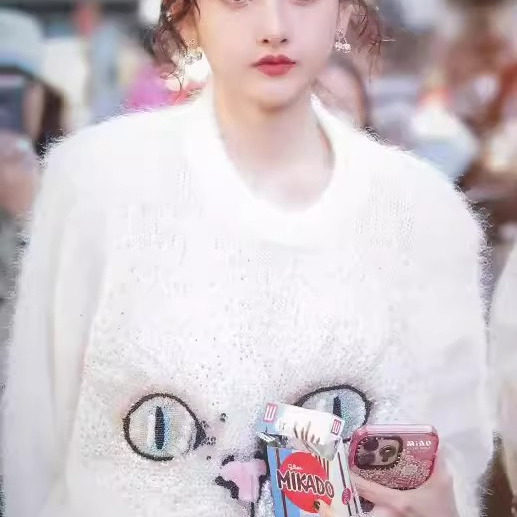 日本offcat宋祖儿同款白色毛衣女2025新款宽松显瘦百搭针织衫上衣