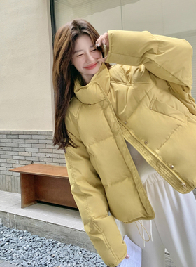 日本offcat黄色短款小个子羽绒服女2025冬季新款韩版宽松加厚学院