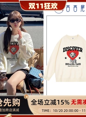 日本offcat美式秋冬潮牌斑点狗印花圆领卫衣女日系卡通加绒加厚宽