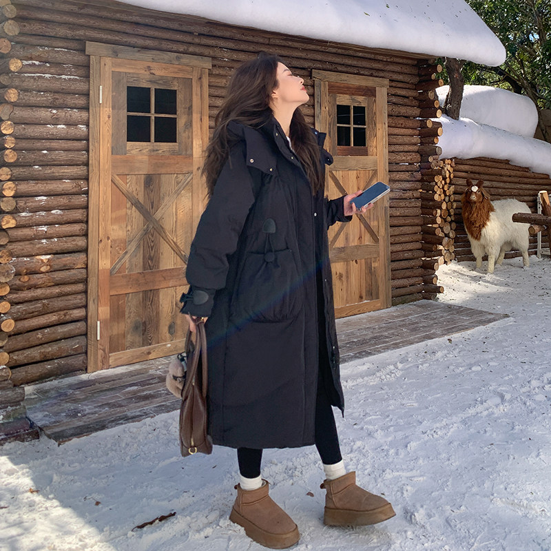 日本offcat巨好看爆款小个子长款过膝黑色羽绒服女2025冬新款韩系