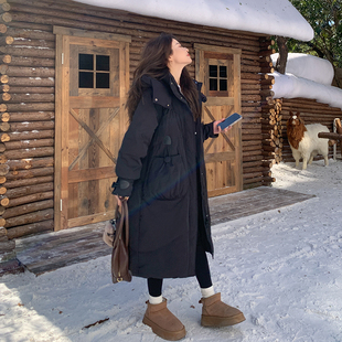 日本offcat巨好看爆款小个子长款过膝黑色羽绒服女2025冬新款韩系