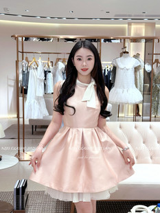 法式 生日礼服 连衣裙女名媛气质重工蝴蝶结网纱拼接蓬蓬公主裙无袖