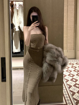 腰臀比抹胸针织修身显瘦包臀打底连衣裙2025秋冬新款中长款气质