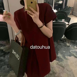 2024冷淡女装小个子a字气质红色法式小香风轻奢连衣裙夏季高级感