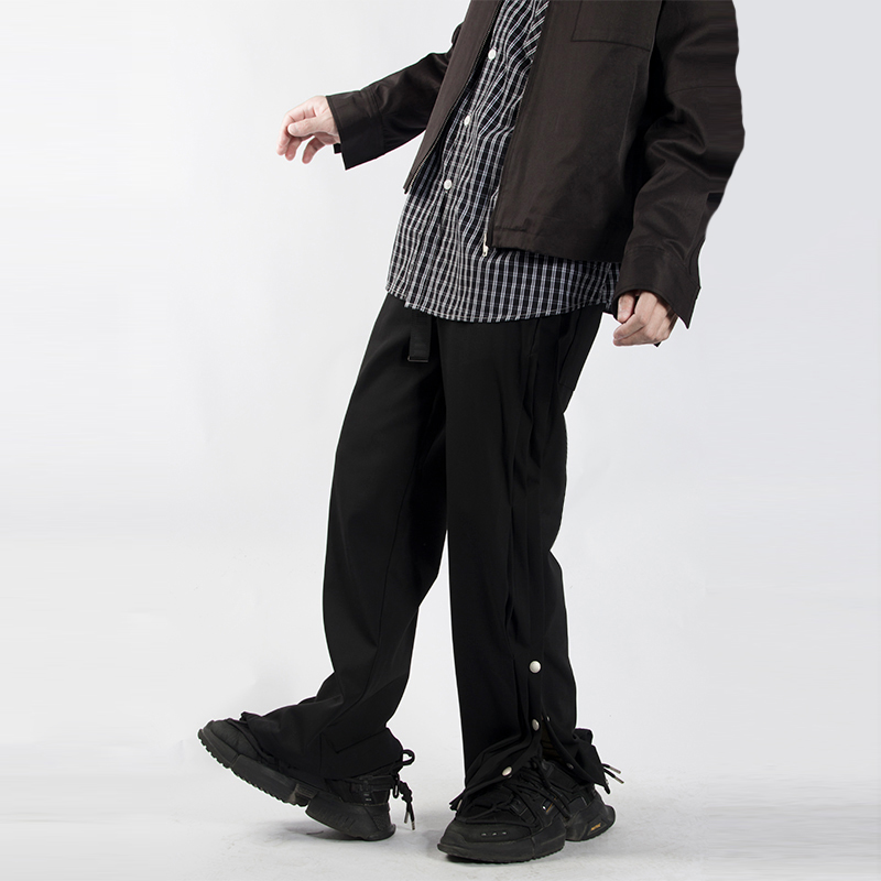 黑色开衩西装裤直筒潮秋季