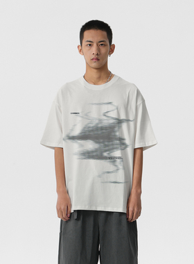 UMBNESS23SS原创设计师潮流抽象印花体恤男宽松嘻哈圆领短袖T恤夏
