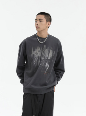 UMBNESS 22AW原创灰色圆领卫衣男士宽松潮流长袖印花上衣秋冬450G