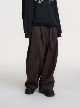 UMBNESS 秋冬新款混纺阔腿西裤加厚文艺垂感宽松日系复古休闲裤潮