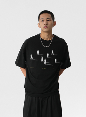 【特价】高级感夏季男士简约印花休闲短袖t恤潮流宽松棉圆领半袖