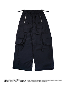 UMBNESS薄款降落伞兵直筒廓形松束脚九分长裤男女大口袋阔腿裤夏