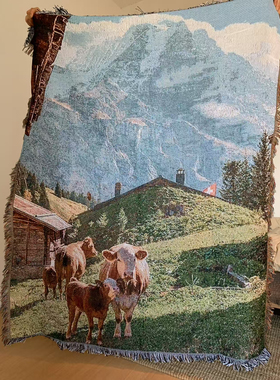 卧室布置小清新韩式风格阿尔卑斯山欧洲小镇瑞士风光挂毯盖毯