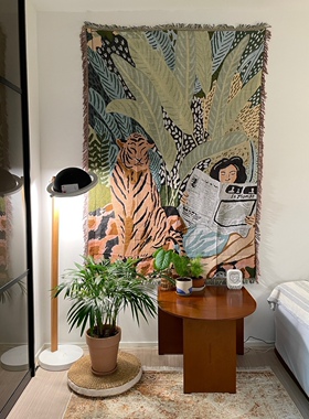 原创设计北欧INS小清新毛毯盖毯床头卧室挂毯个性丛林老虎女孩棉