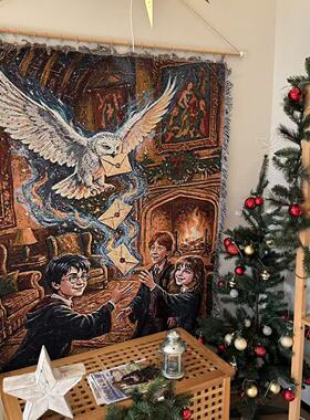 复古美式 哈利波特 hedwig 猫头鹰 圣诞季 海德薇挂毯