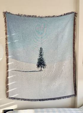 日本北海道美瑛町孤独圣诞树景色挂毯卧室布置毯